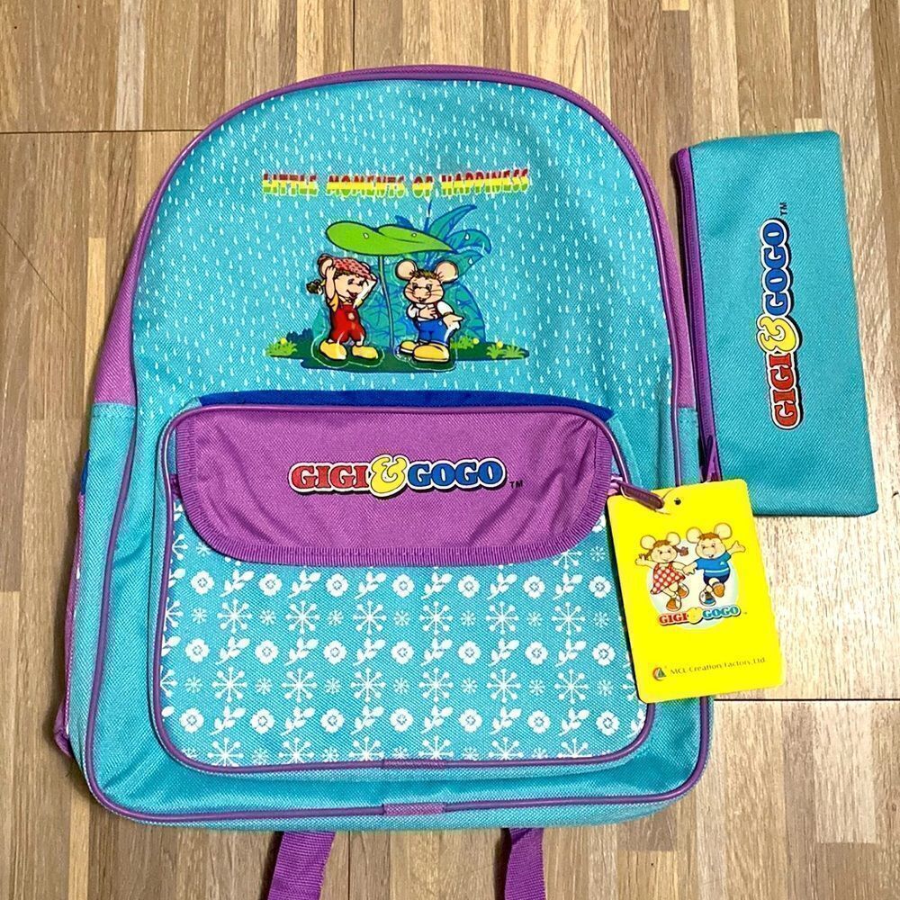 Vintage 90s kids school backpack color block purple teal green little mouse bag - Picture 1 of 10